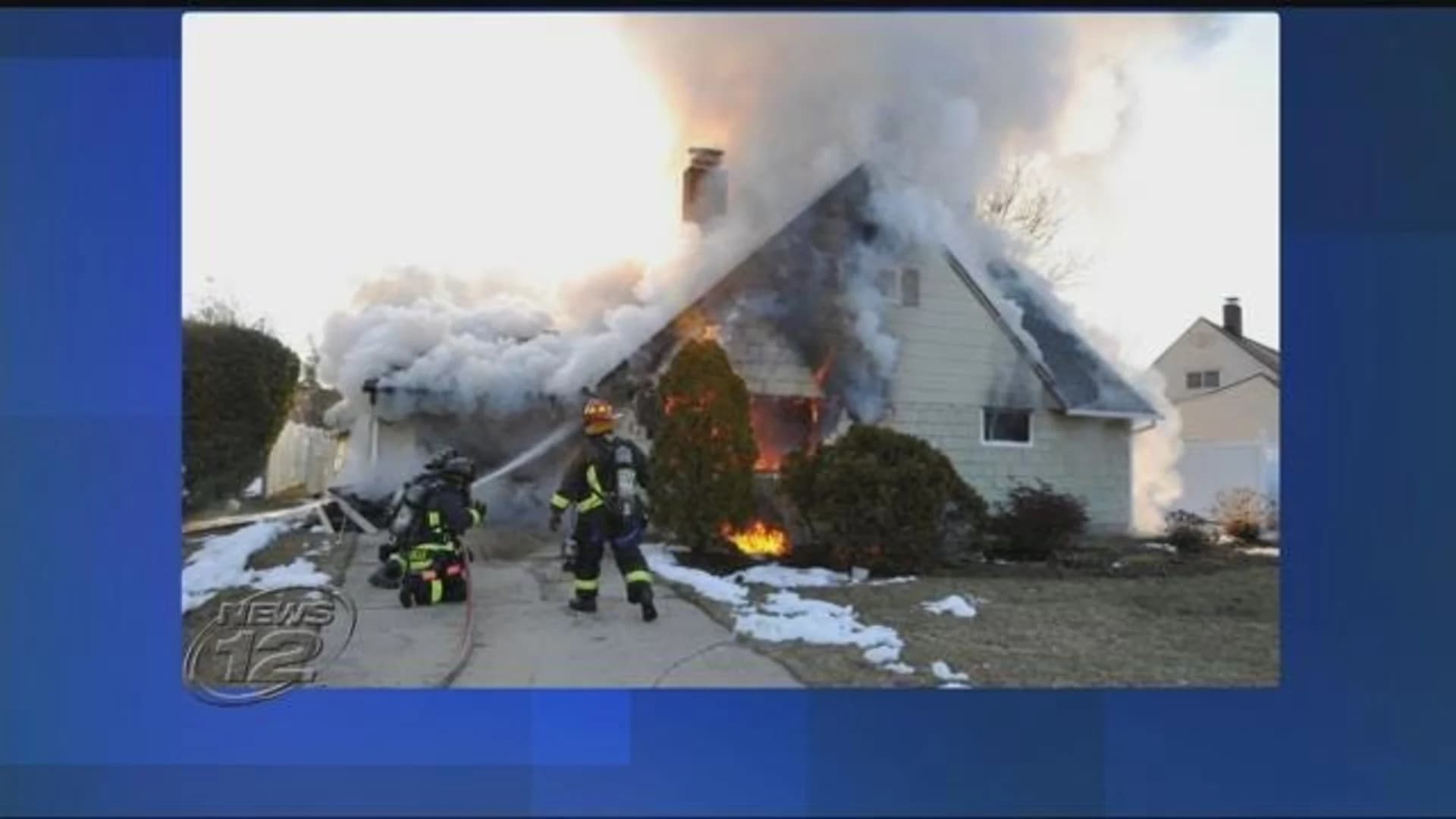 2 hospitalized when house goes up in flames in Hicksville