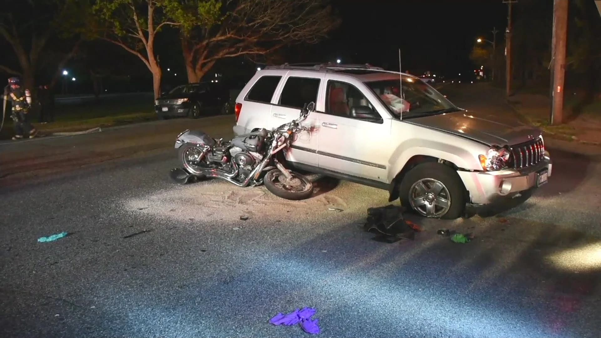 Motorcycle, SUV collide in Selden
