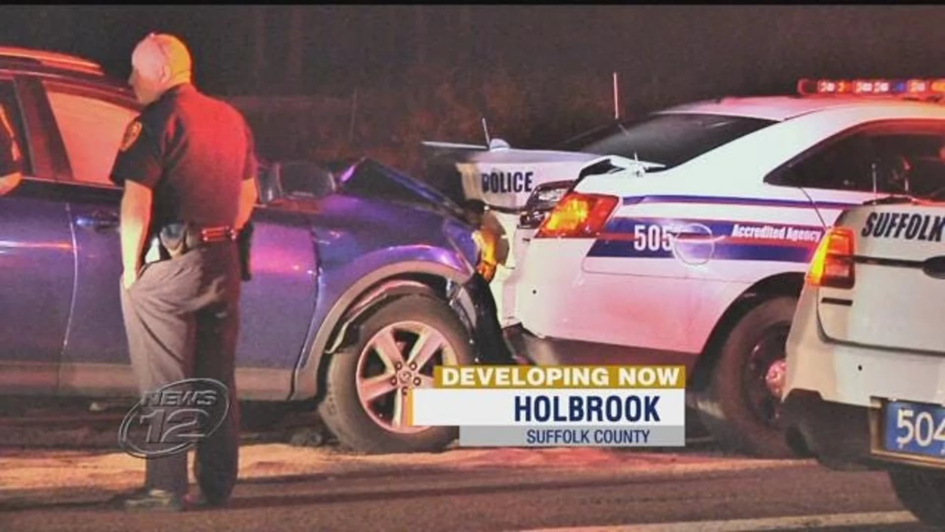 Officer in parked car hit from behind in Holbrook