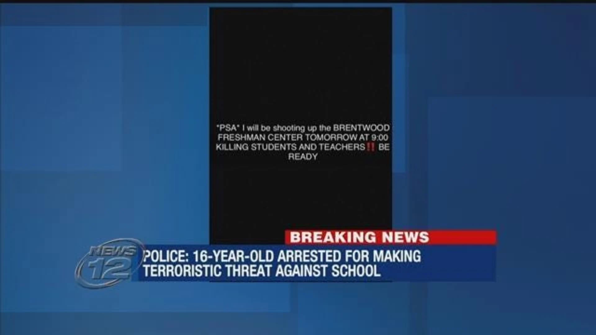 Police: Teen arrested for making terroristic threat against Brentwood school