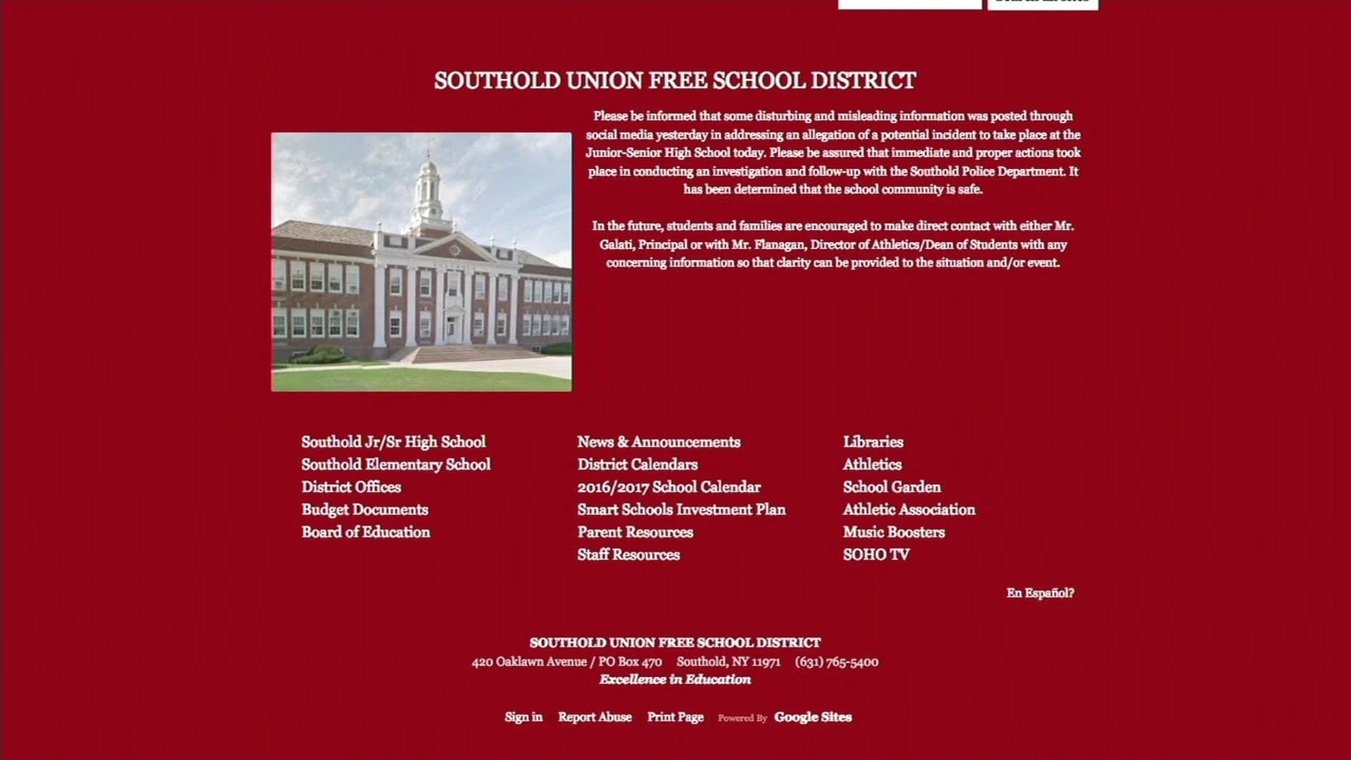 Extra school security in Southold after 'unfounded threat'