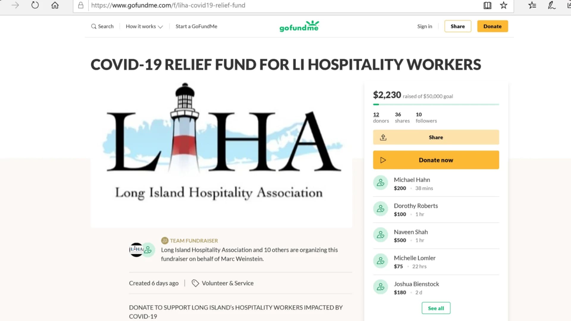 LI Hospitality Association starts GoFundMe to raise money for hospitality workers