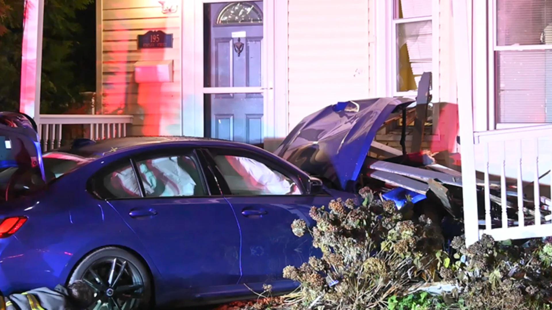 Car crashes outside Farmingdale home